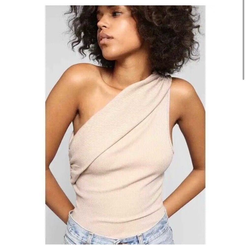 The Range Tan Asymmetrical Fitted Tank Top